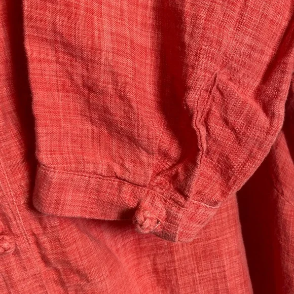 J. Jill 100% Linen Coral Button-Up Top Mandarin Collar Lightweight Knot Button - Picture 6 of 13